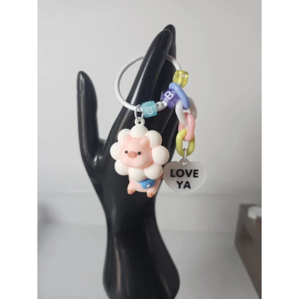 Pig Keychain Happy Flower Piglet Bag Charms Key ring Charm New